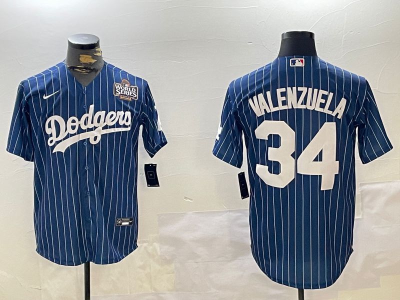 Men Los Angeles Dodgers #34 Valenzuela Blue Stripe Game 2024 Nike MLB Jersey style 11206->los angeles dodgers->MLB Jersey